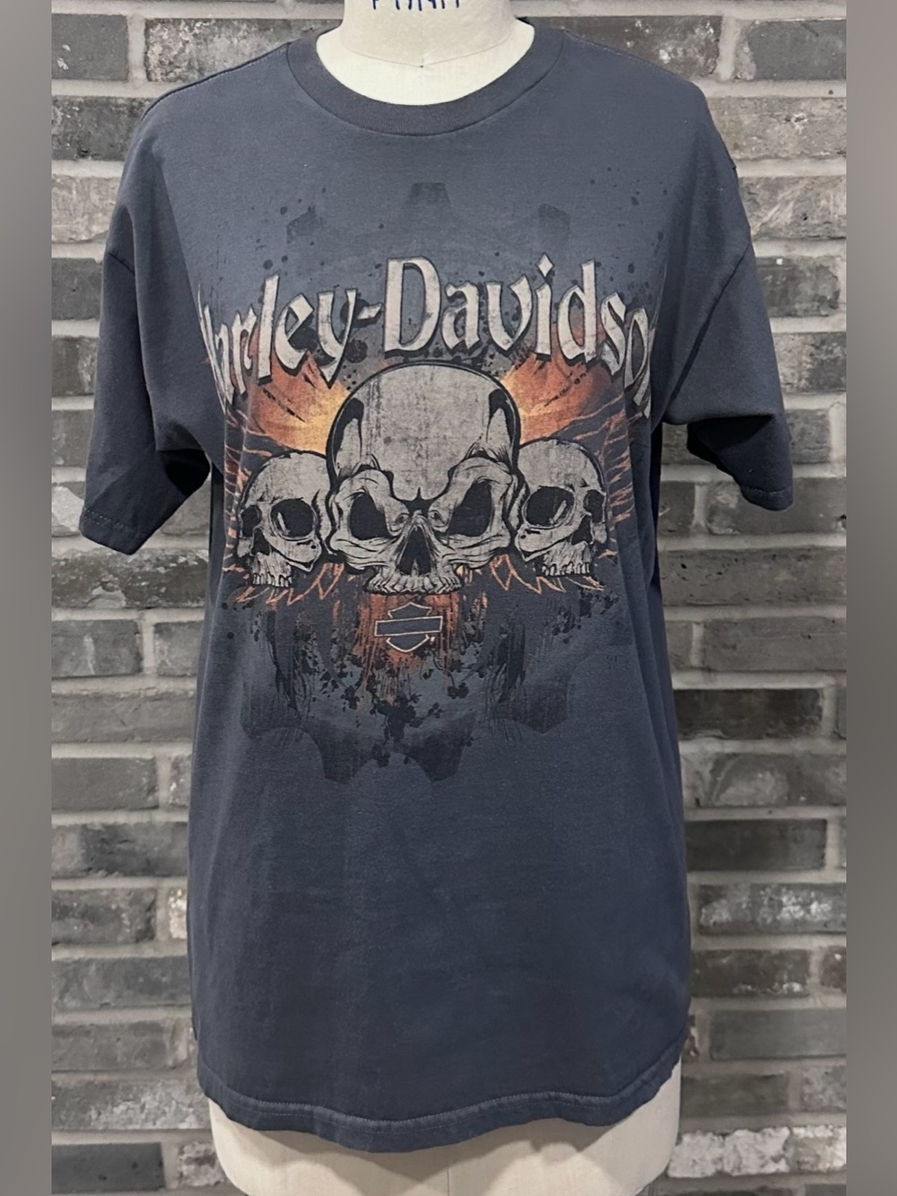 2008 Harley Davidson Skull Wings Chicago Berwyn IL Double Sided T Shirt M